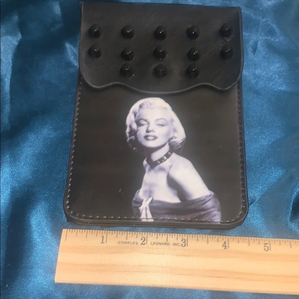 NWOT MARILYN MONROES Black Leather Phone Holster with Studded Flap